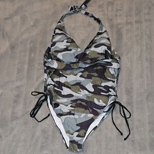 Sexy Camouflage Halter One-Piece Swimsuit size XL